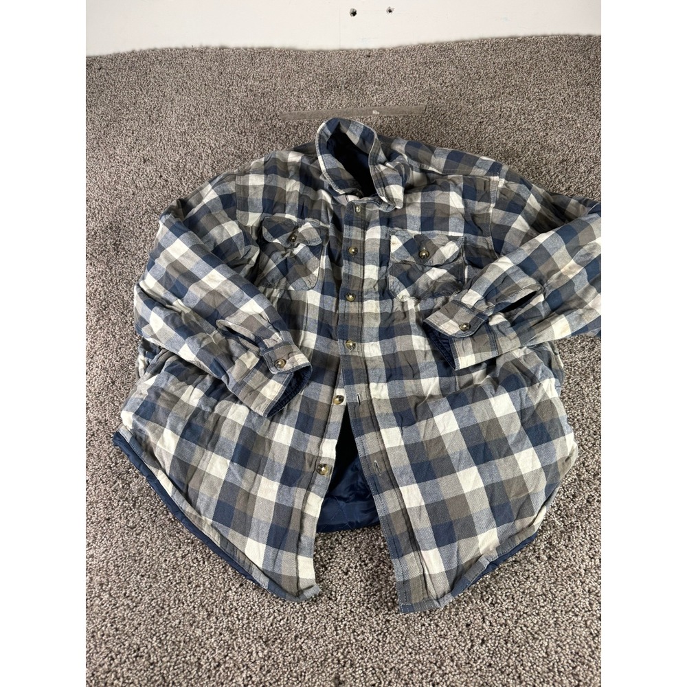 Wrangler Button Up Shirt Mens Blue Gray Plaid Quilted Lined Flannel Shacket - XL